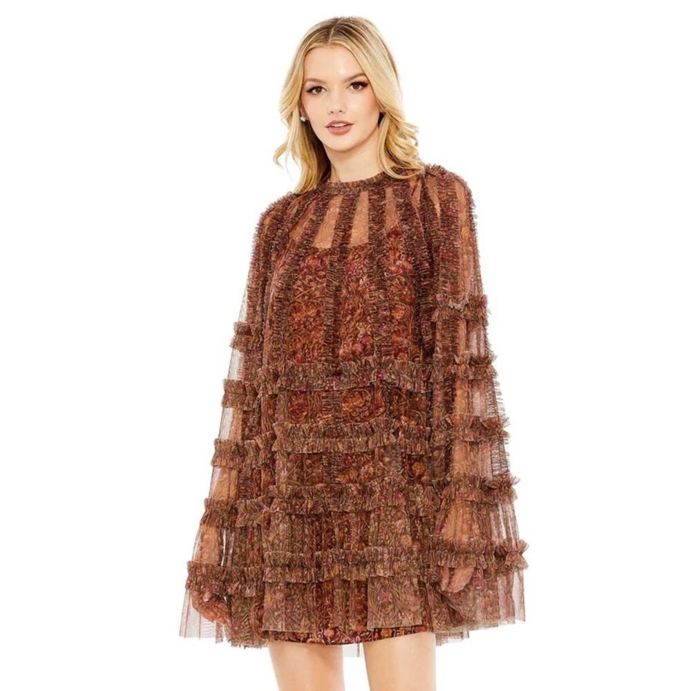FLORAL PRINT LONG
FLARE SLEEVE MESH A-LINE DRESS size 4 NWOT